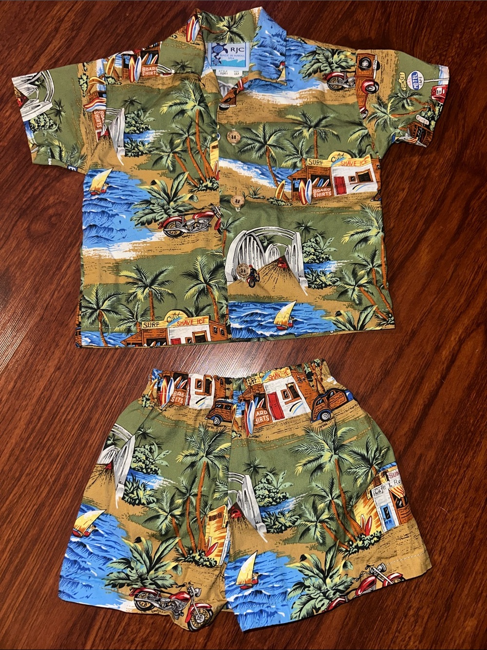 RJC Hawaiian Tropical Print Button-Up Shirt and shorts boys 6M set